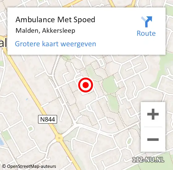 Locatie op kaart van de 112 melding: Ambulance Met Spoed Naar Malden, Akkersleep op 8 juni 2022 08:51