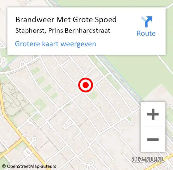 Locatie op kaart van de 112 melding: Brandweer Met Grote Spoed Naar Staphorst, Prins Bernhardstraat op 8 juni 2022 09:10