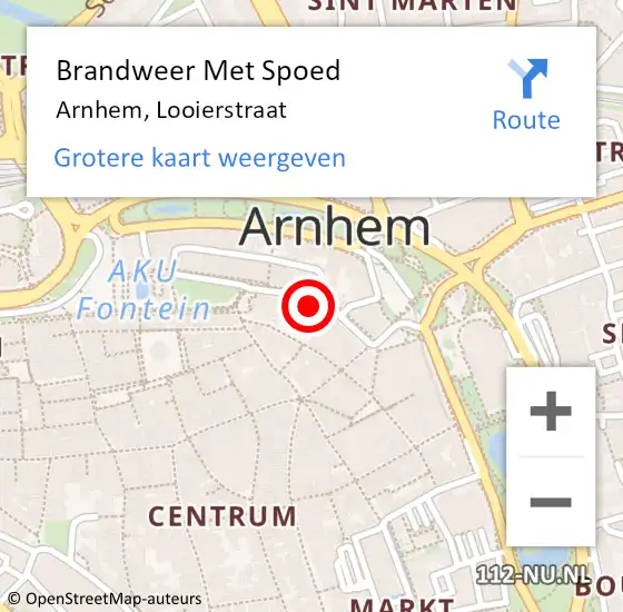 Locatie op kaart van de 112 melding: Brandweer Met Spoed Naar Arnhem, Looierstraat op 8 juni 2022 09:26