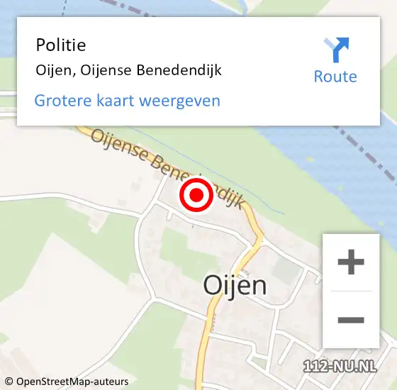 Locatie op kaart van de 112 melding: Politie Oijen, Oijense Benedendijk op 8 juni 2022 09:53