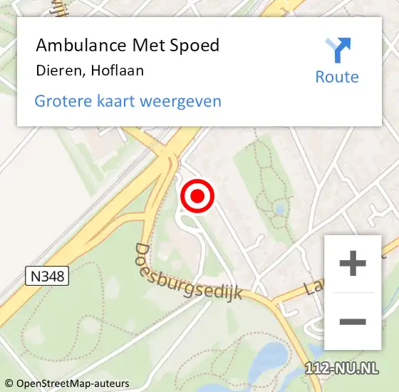 Locatie op kaart van de 112 melding: Ambulance Met Spoed Naar Dieren, Hoflaan op 8 juni 2022 09:53