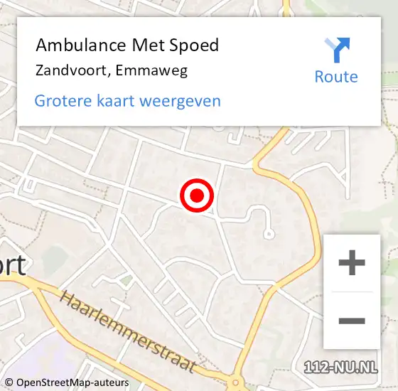 Locatie op kaart van de 112 melding: Ambulance Met Spoed Naar Zandvoort, Emmaweg op 8 juni 2022 09:59