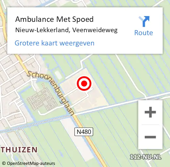 Locatie op kaart van de 112 melding: Ambulance Met Spoed Naar Nieuw-Lekkerland, Veenweideweg op 8 juni 2022 10:01