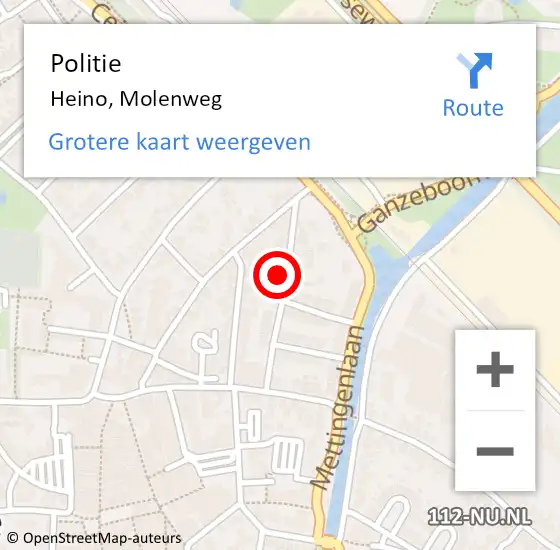 Locatie op kaart van de 112 melding: Politie Heino, Molenweg op 8 juni 2022 10:18