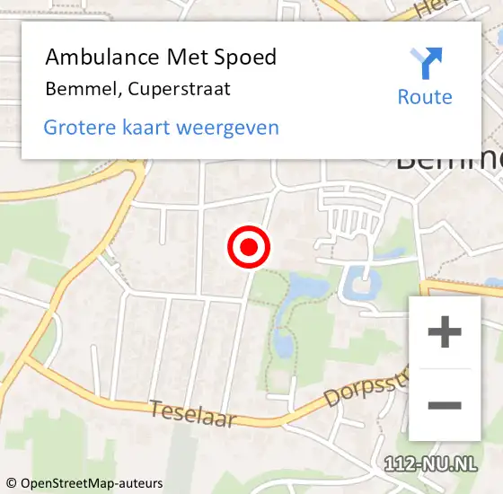 Locatie op kaart van de 112 melding: Ambulance Met Spoed Naar Bemmel, Cuperstraat op 8 juni 2022 10:22