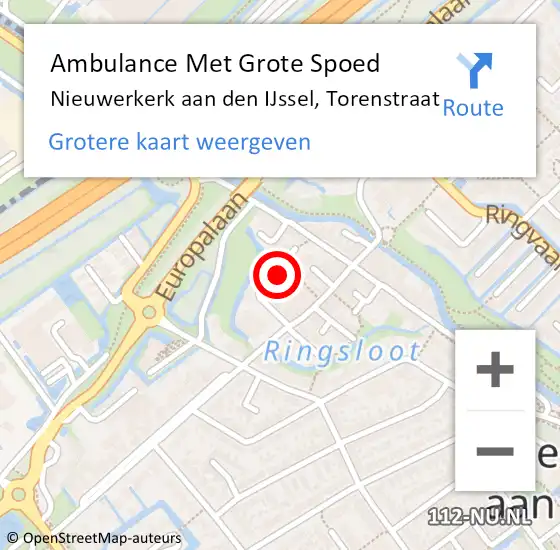 Locatie op kaart van de 112 melding: Ambulance Met Grote Spoed Naar Nieuwerkerk aan den IJssel, Torenstraat op 8 juni 2022 11:25