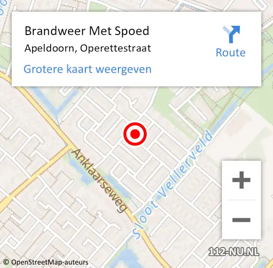 Locatie op kaart van de 112 melding: Brandweer Met Spoed Naar Apeldoorn, Operettestraat op 8 juni 2022 11:25