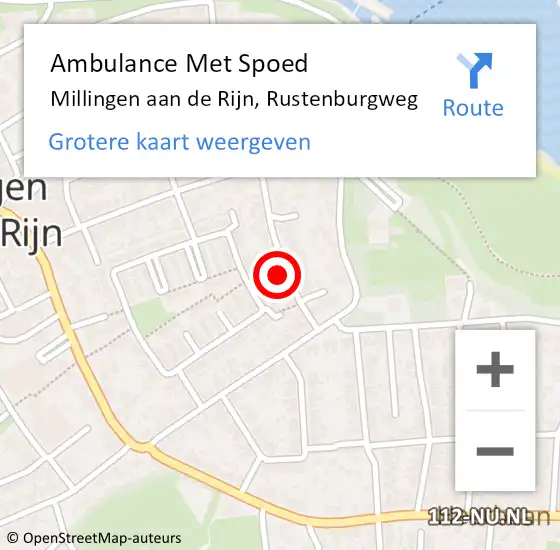 Locatie op kaart van de 112 melding: Ambulance Met Spoed Naar Millingen aan de Rijn, Rustenburgweg op 8 juni 2022 11:26