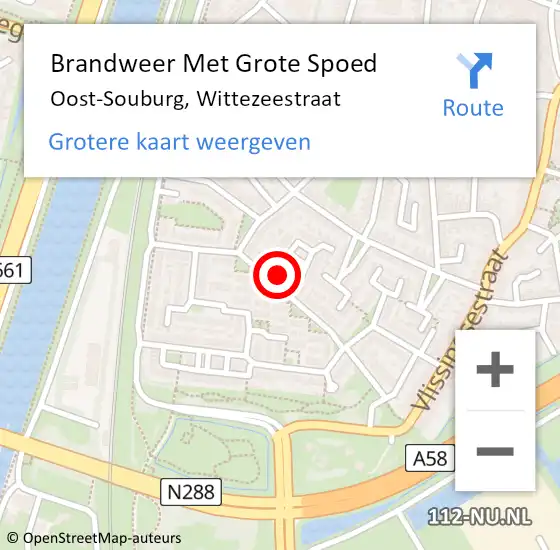 Locatie op kaart van de 112 melding: Brandweer Met Grote Spoed Naar Oost-Souburg, Wittezeestraat op 8 juni 2022 11:39