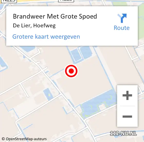 Locatie op kaart van de 112 melding: Brandweer Met Grote Spoed Naar De Lier, Hoefweg op 8 juni 2022 11:41