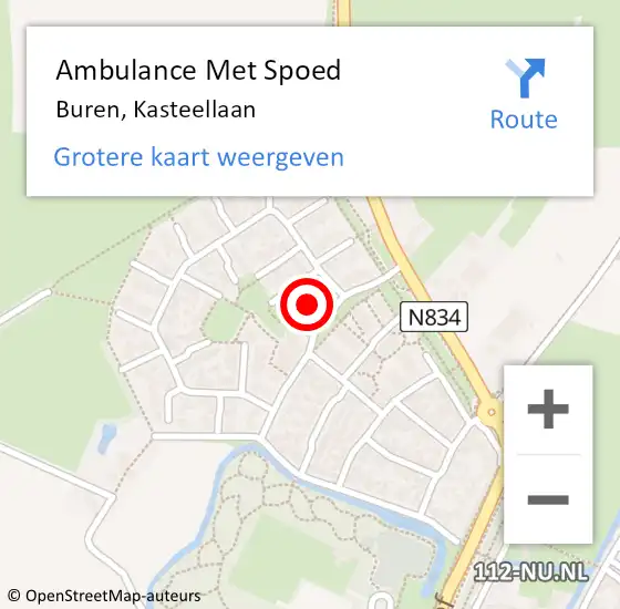 Locatie op kaart van de 112 melding: Ambulance Met Spoed Naar Buren, Kasteellaan op 19 juli 2014 15:19