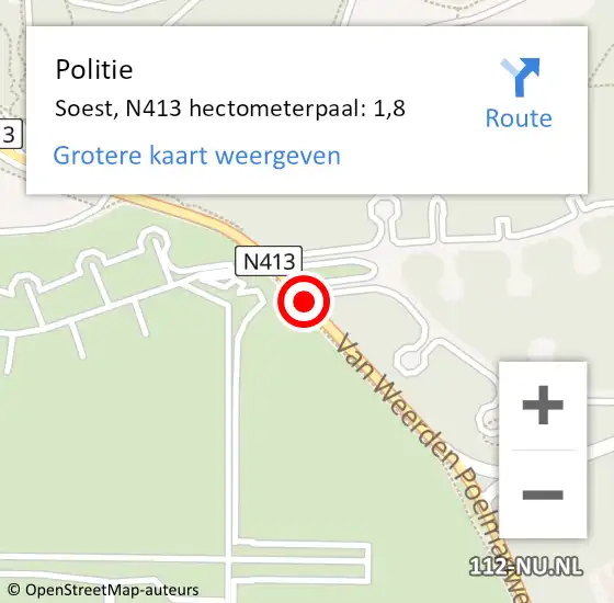 Locatie op kaart van de 112 melding: Politie Soest, N413 hectometerpaal: 1,8 op 8 juni 2022 12:14