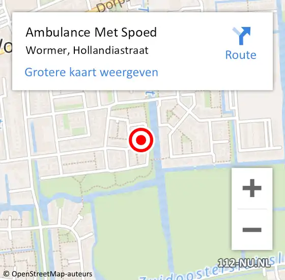 Locatie op kaart van de 112 melding: Ambulance Met Spoed Naar Wormer, Hollandiastraat op 8 juni 2022 12:15