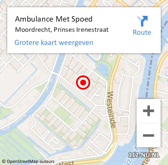 Locatie op kaart van de 112 melding: Ambulance Met Spoed Naar Moordrecht, Prinses Irenestraat op 8 juni 2022 12:16