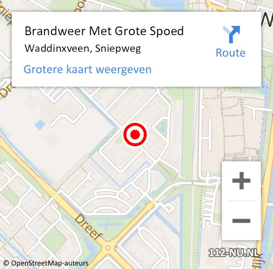 Locatie op kaart van de 112 melding: Brandweer Met Grote Spoed Naar Waddinxveen, Sniepweg op 8 juni 2022 12:24