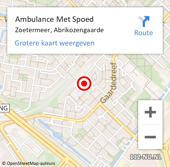 Locatie op kaart van de 112 melding: Ambulance Met Spoed Naar Zoetermeer, Abrikozengaarde op 8 juni 2022 13:25