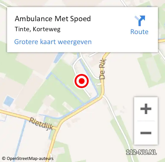 Locatie op kaart van de 112 melding: Ambulance Met Spoed Naar Tinte, Korteweg op 8 juni 2022 13:37