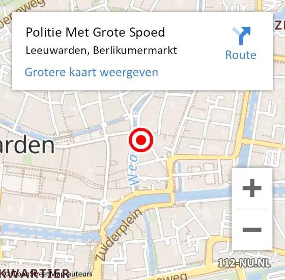 Locatie op kaart van de 112 melding: Politie Met Grote Spoed Naar Leeuwarden, Berlikumermarkt op 8 juni 2022 13:56