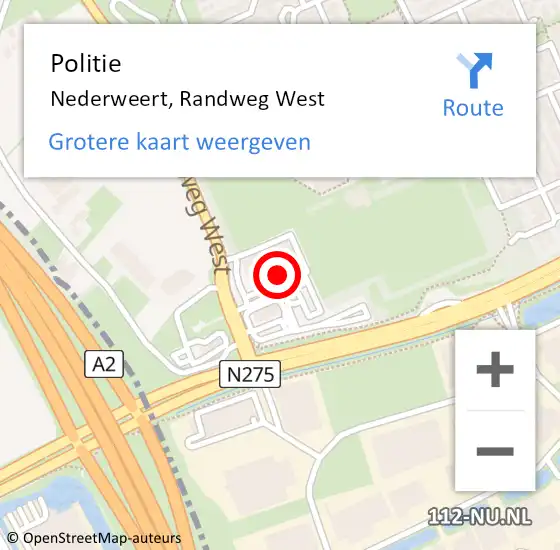 Locatie op kaart van de 112 melding: Politie Nederweert, Randweg West op 8 juni 2022 13:58