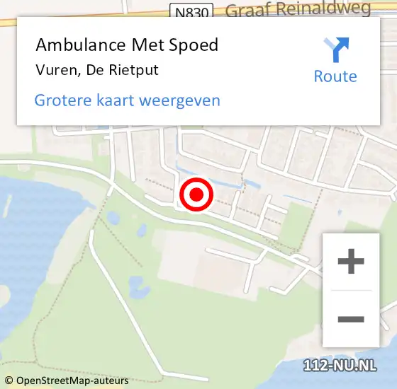 Locatie op kaart van de 112 melding: Ambulance Met Spoed Naar Vuren, De Rietput op 8 juni 2022 14:04