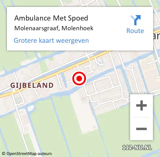 Locatie op kaart van de 112 melding: Ambulance Met Spoed Naar Molenaarsgraaf, Molenhoek op 8 juni 2022 14:17