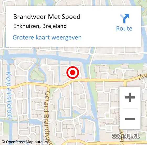 Locatie op kaart van de 112 melding: Brandweer Met Spoed Naar Enkhuizen, Brejeland op 8 juni 2022 14:20