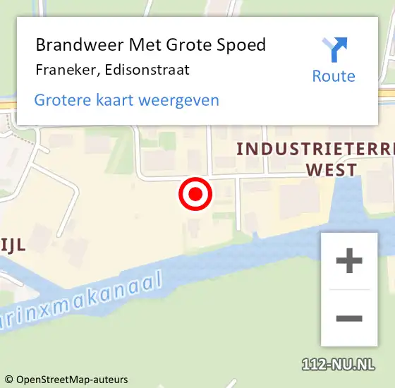 Locatie op kaart van de 112 melding: Brandweer Met Grote Spoed Naar Franeker, Edisonstraat op 8 juni 2022 14:40