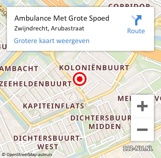 Locatie op kaart van de 112 melding: Ambulance Met Grote Spoed Naar Zwijndrecht, Arubastraat op 8 juni 2022 14:42