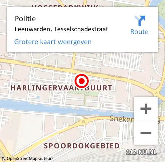 Locatie op kaart van de 112 melding: Politie Leeuwarden, Tesselschadestraat op 8 juni 2022 15:21