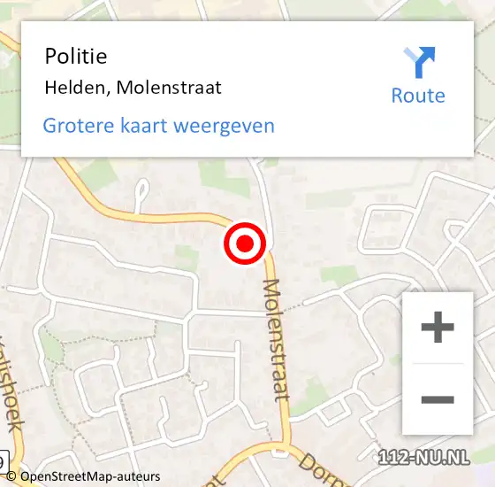 Locatie op kaart van de 112 melding: Politie Helden, Molenstraat op 8 juni 2022 15:27