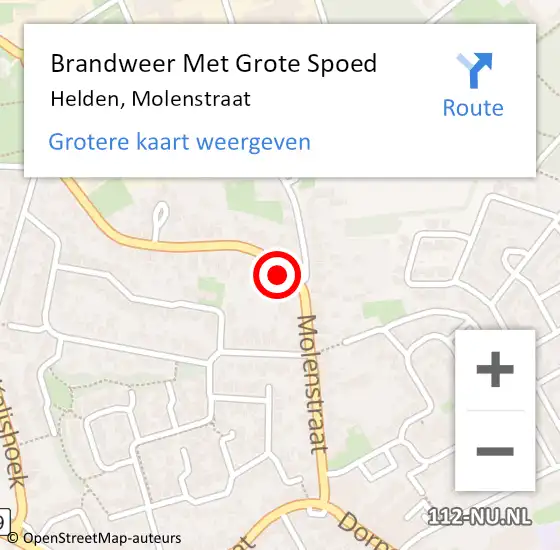 Locatie op kaart van de 112 melding: Brandweer Met Grote Spoed Naar Helden, Molenstraat op 8 juni 2022 15:28