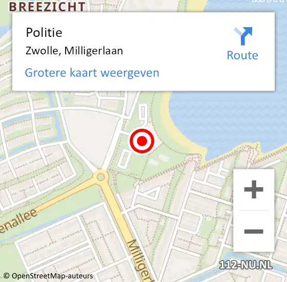 Locatie op kaart van de 112 melding: Politie Zwolle, Milligerlaan op 8 juni 2022 15:49