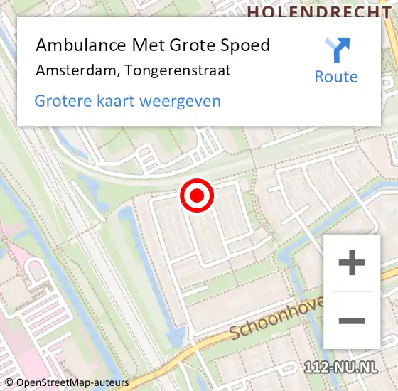 Locatie op kaart van de 112 melding: Ambulance Met Grote Spoed Naar Amsterdam-Zuidoost, Tongerenstraat op 8 juni 2022 16:31