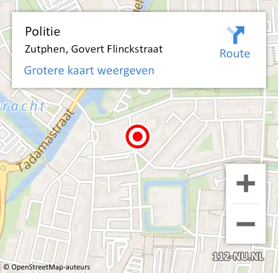 Locatie op kaart van de 112 melding: Politie Zutphen, Govert Flinckstraat op 8 juni 2022 16:36