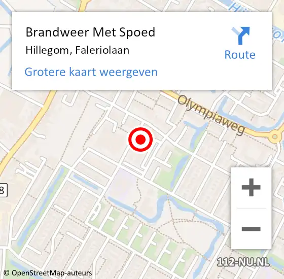 Locatie op kaart van de 112 melding: Brandweer Met Spoed Naar Hillegom, Faleriolaan op 8 juni 2022 16:37