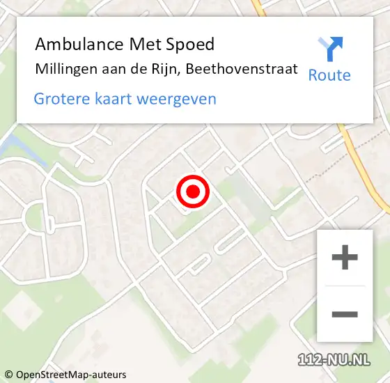 Locatie op kaart van de 112 melding: Ambulance Met Spoed Naar Millingen aan de Rijn, Beethovenstraat op 8 juni 2022 16:51