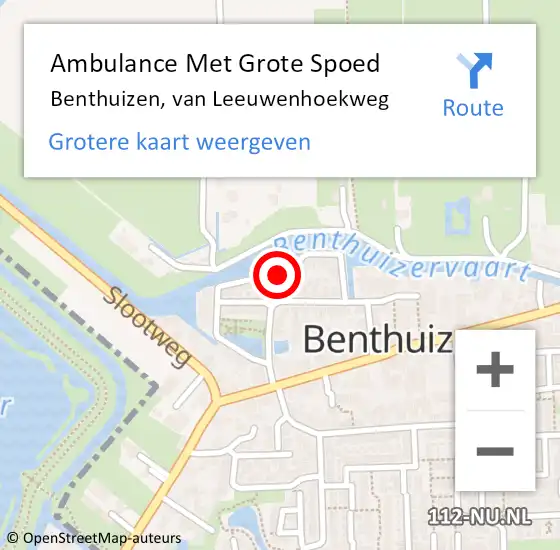 Locatie op kaart van de 112 melding: Ambulance Met Grote Spoed Naar Benthuizen, van Leeuwenhoekweg op 8 juni 2022 16:52