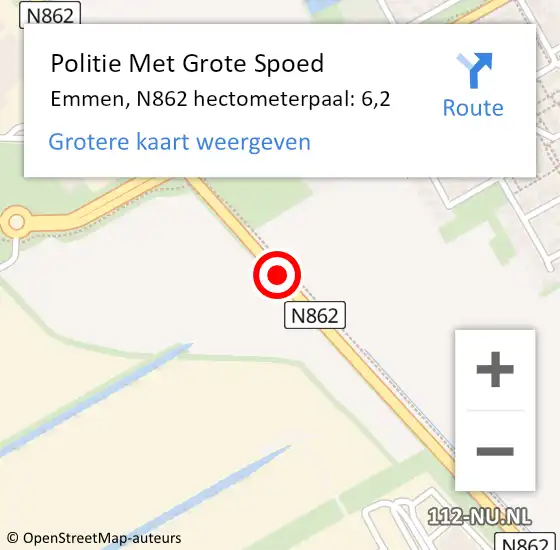 Locatie op kaart van de 112 melding: Politie Met Grote Spoed Naar Emmen, N862 hectometerpaal: 6,2 op 8 juni 2022 17:00