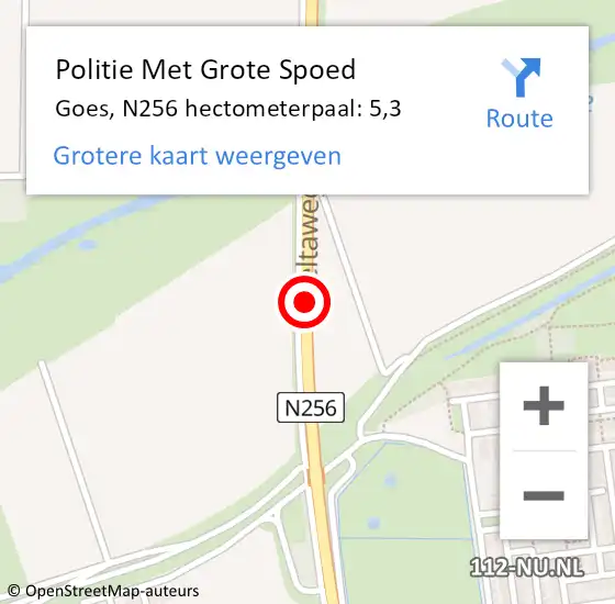 Locatie op kaart van de 112 melding: Politie Met Grote Spoed Naar Goes, N256 hectometerpaal: 5,3 op 8 juni 2022 17:33