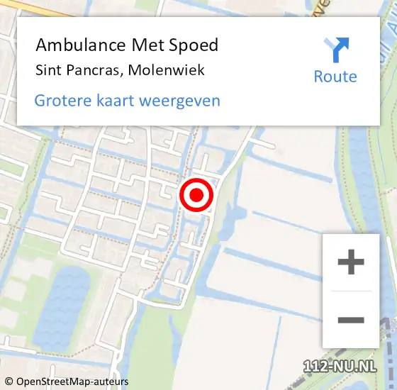 Locatie op kaart van de 112 melding: Ambulance Met Spoed Naar Sint Pancras, Molenwiek op 8 juni 2022 17:59