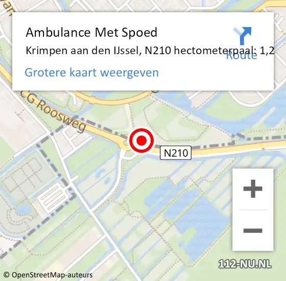 Locatie op kaart van de 112 melding: Ambulance Met Spoed Naar Krimpen aan den IJssel, N210 hectometerpaal: 1,2 op 8 juni 2022 18:31
