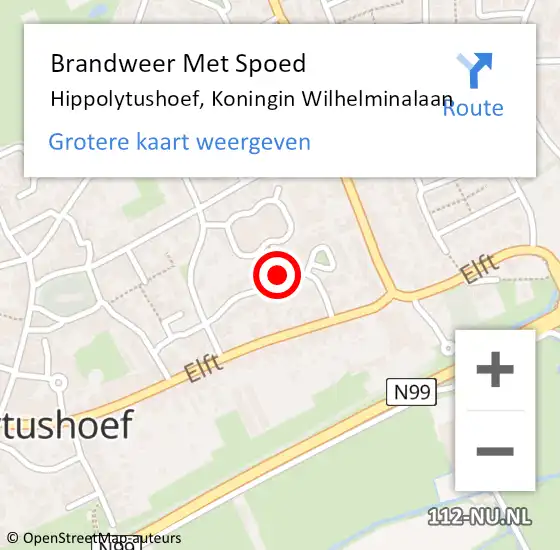 Locatie op kaart van de 112 melding: Brandweer Met Spoed Naar Hippolytushoef, Koningin Wilhelminalaan op 8 juni 2022 19:00