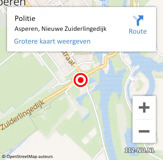 Locatie op kaart van de 112 melding: Politie Asperen, Nieuwe Zuiderlingedijk op 8 juni 2022 19:01