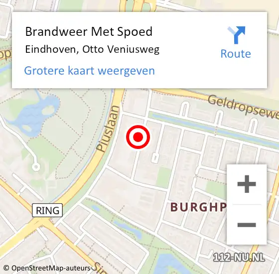 Locatie op kaart van de 112 melding: Brandweer Met Spoed Naar Eindhoven, Otto Veniusweg op 8 juni 2022 19:09