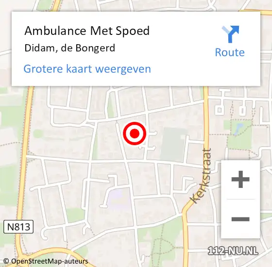 Locatie op kaart van de 112 melding: Ambulance Met Spoed Naar Didam, de Bongerd op 8 juni 2022 19:24