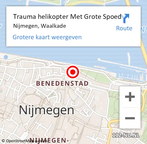 Locatie op kaart van de 112 melding: Trauma helikopter Met Grote Spoed Naar Nijmegen, Waalkade op 8 juni 2022 19:38