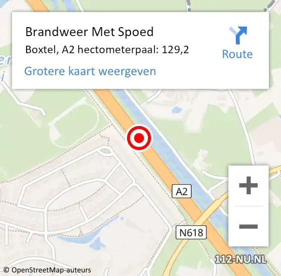 Locatie op kaart van de 112 melding: Brandweer Met Spoed Naar Boxtel, A2 hectometerpaal: 129,2 op 8 juni 2022 19:57