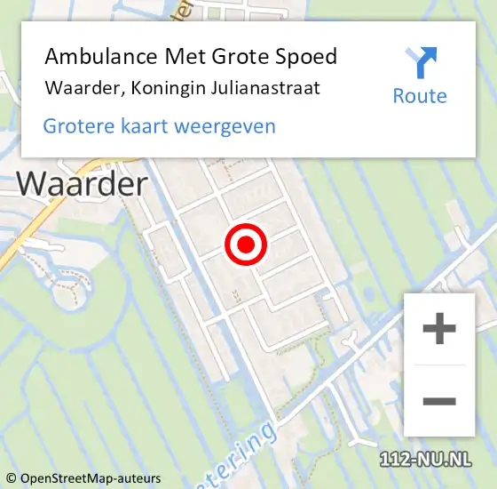 Locatie op kaart van de 112 melding: Ambulance Met Grote Spoed Naar Waarder, Koningin Julianastraat op 8 juni 2022 19:58