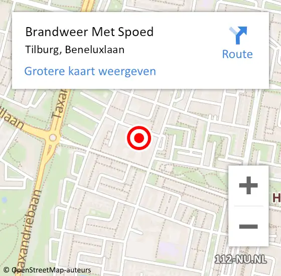 Locatie op kaart van de 112 melding: Brandweer Met Spoed Naar Tilburg, Beneluxlaan op 8 juni 2022 20:44