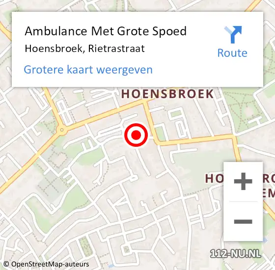 Locatie op kaart van de 112 melding: Ambulance Met Grote Spoed Naar Hoensbroek, Rietrastraat op 19 juli 2014 16:05